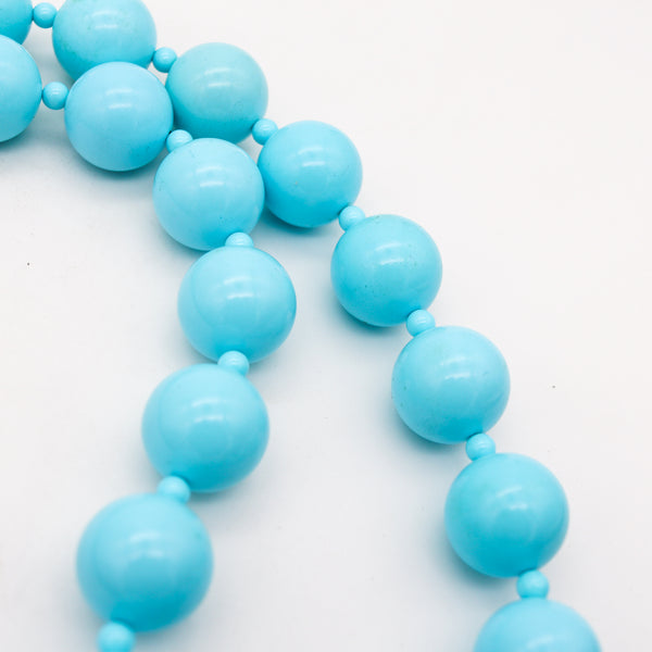 -Rajola Italy Long Sautoir Necklace With Blue Turquoises Round Beads