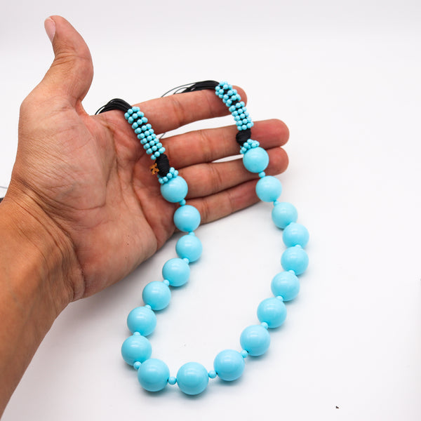 -Rajola Italy Long Sautoir Necklace With Blue Turquoises Round Beads