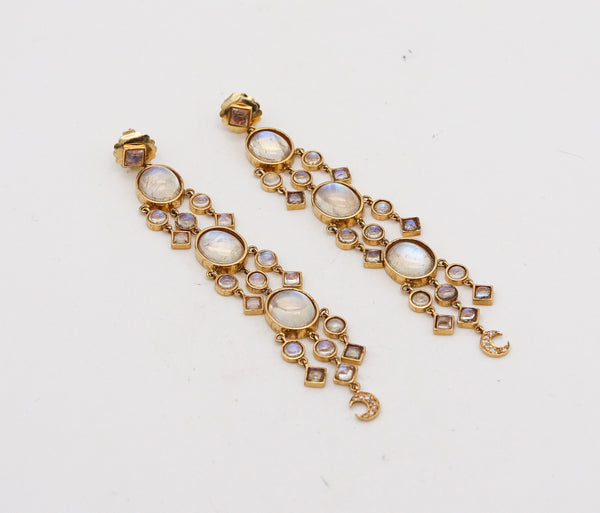 -Temple St Clair Long Dangle Earrings In 18Kt Gold With 28.68 Ctw In Moonstones