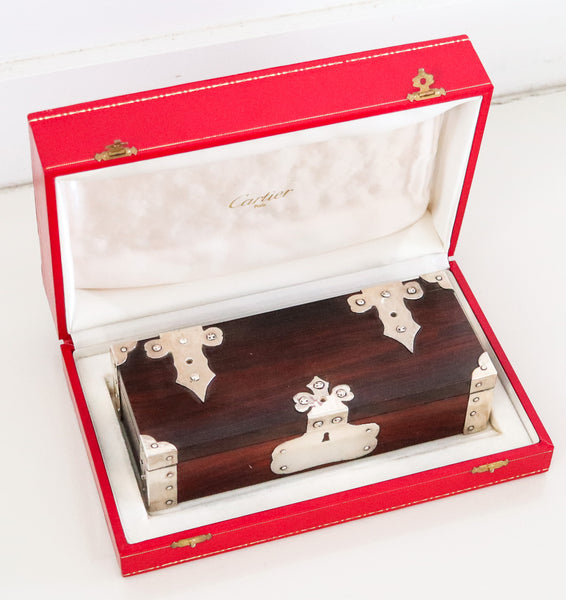 CARTIER 1950 Presentation Desk Box In Sterling Silver And Brown Wood In Box