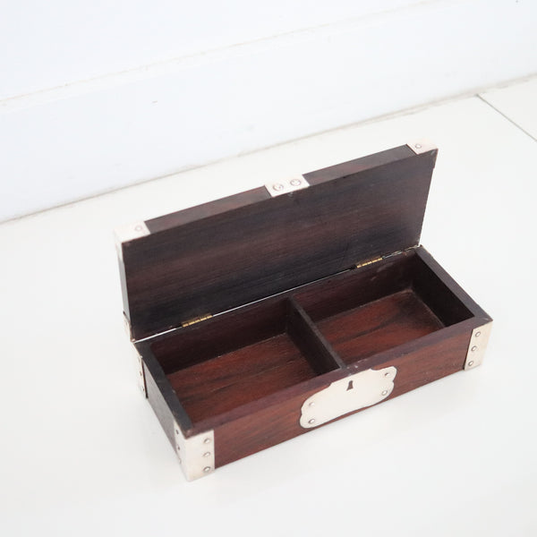 CARTIER 1950 Presentation Desk Box In Sterling Silver And Brown Wood In Box