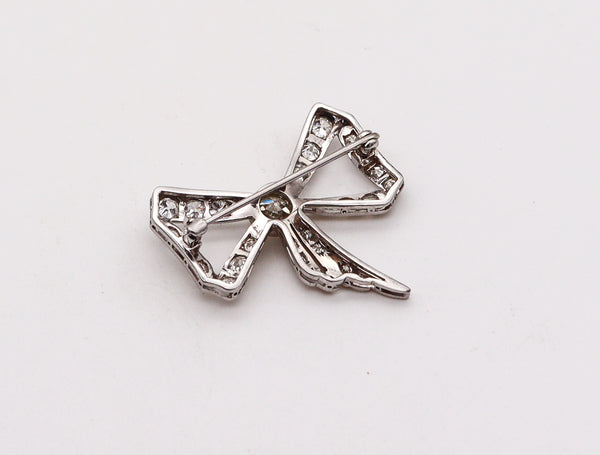 -Edwardian 1905 Belle Epoque Bow Brooch In platinum With 3.35 Ctw In Diamonds