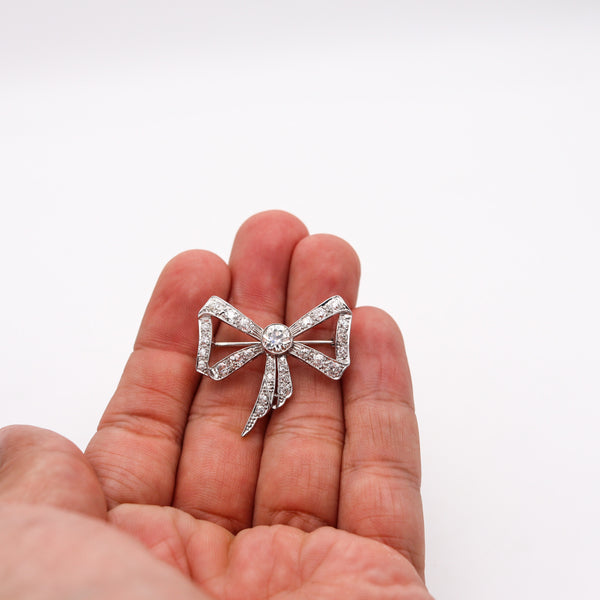 -Edwardian 1905 Belle Epoque Bow Brooch In platinum With 3.35 Ctw In Diamonds