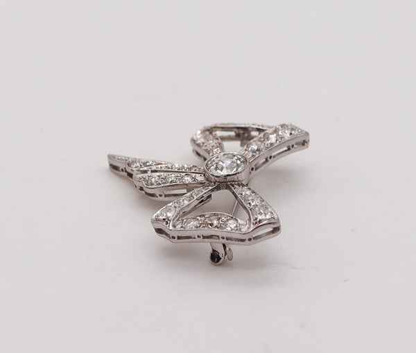-Edwardian 1905 Belle Epoque Bow Brooch In platinum With 3.35 Ctw In Diamonds