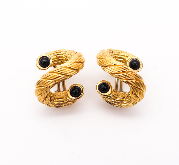 CARLO WEINGRILL 1970 Verona Twisted Earrings In Woven 18Kt Gold With Onyxes