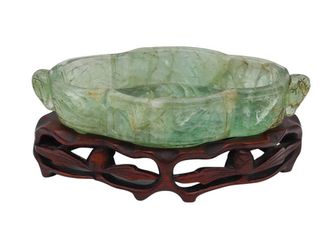 QING DYNASTY 1900 Decorative Vase Carved In Translucent Green Fluorite In Stand