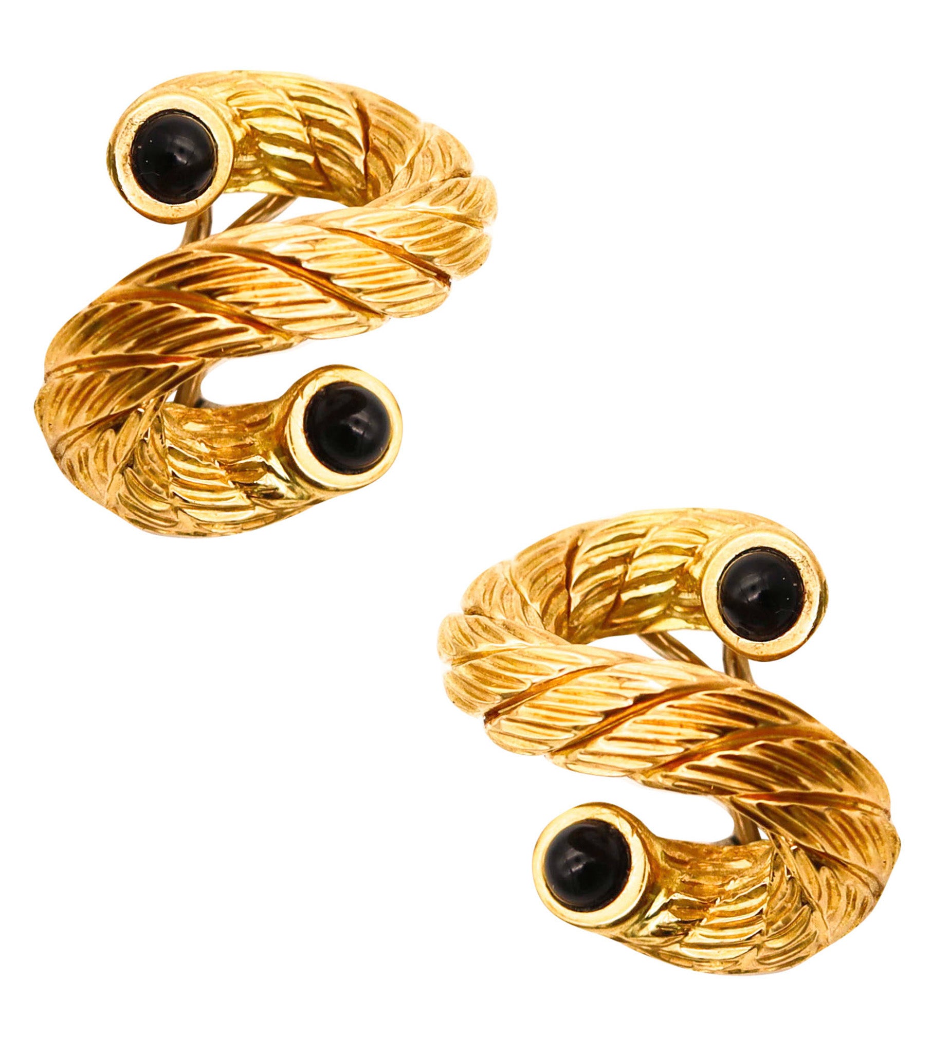 CARLO WEINGRILL 1970 Verona Twisted Earrings In Woven 18Kt Gold With Onyxes