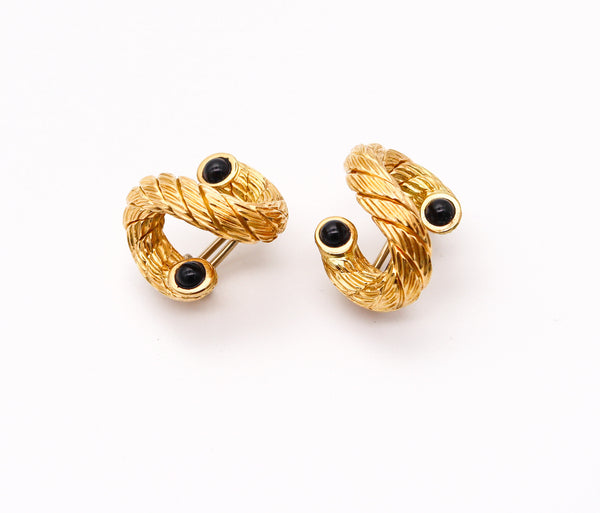 CARLO WEINGRILL 1970 Verona Twisted Earrings In Woven 18Kt Gold With Onyxes