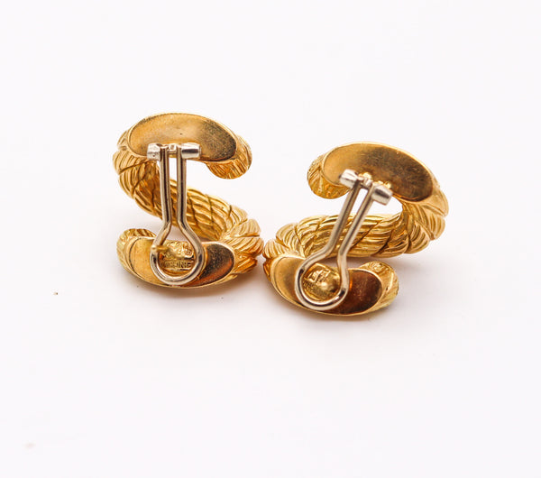 CARLO WEINGRILL 1970 Verona Twisted Earrings In Woven 18Kt Gold With Onyxes