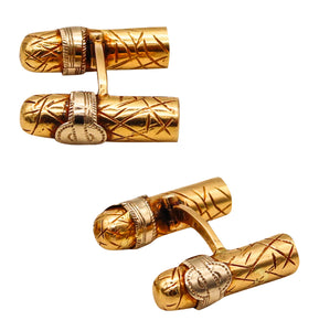 -Dunhill Paris 1930 Art Deco Cigars Cufflinks In Two Tones Of 18Kt Gold