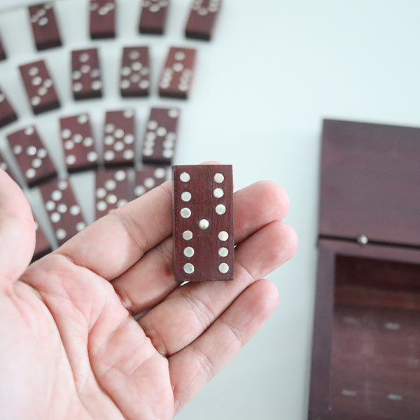 WILLIAM SPRATLING 1960 Dominoes Box Set In Carved Wood & .925 Sterling Silver