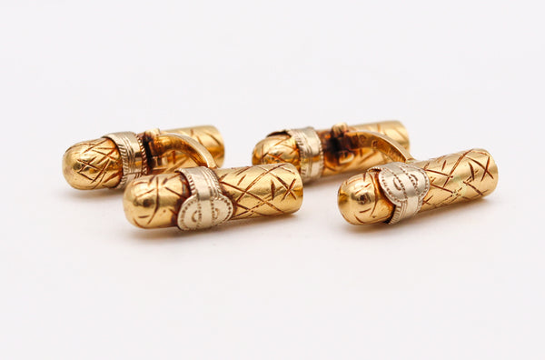 -Dunhill Paris 1930 Art Deco Cigars Cufflinks In Two Tones Of 18Kt Gold