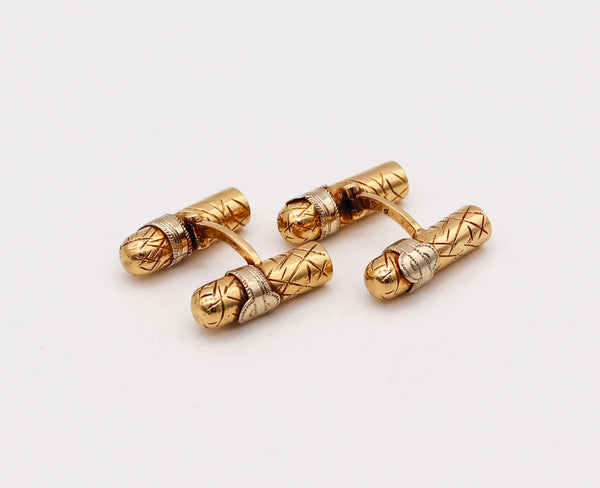 -Dunhill Paris 1930 Art Deco Cigars Cufflinks In Two Tones Of 18Kt Gold