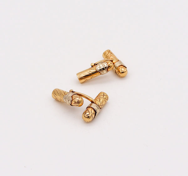 -Dunhill Paris 1930 Art Deco Cigars Cufflinks In Two Tones Of 18Kt Gold