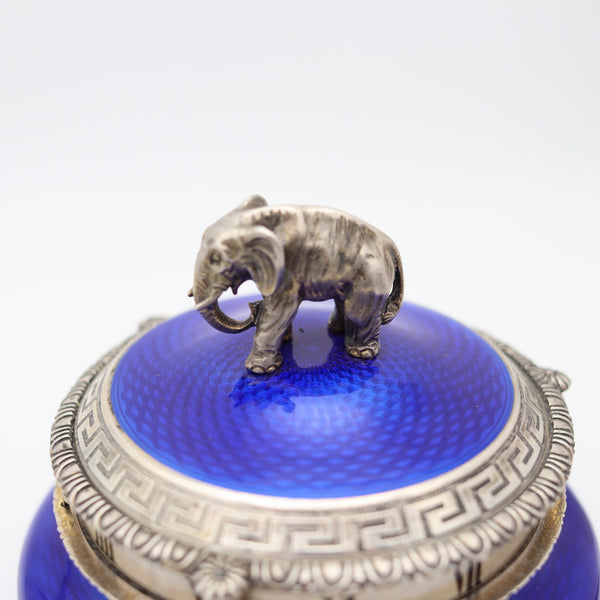 HERMANN SÜDFELD 1900 Viennese Enameled Sterling Desk-Clock With Elephant Motif