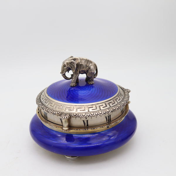 HERMANN SÜDFELD 1900 Viennese Enameled Sterling Desk-Clock With Elephant Motif