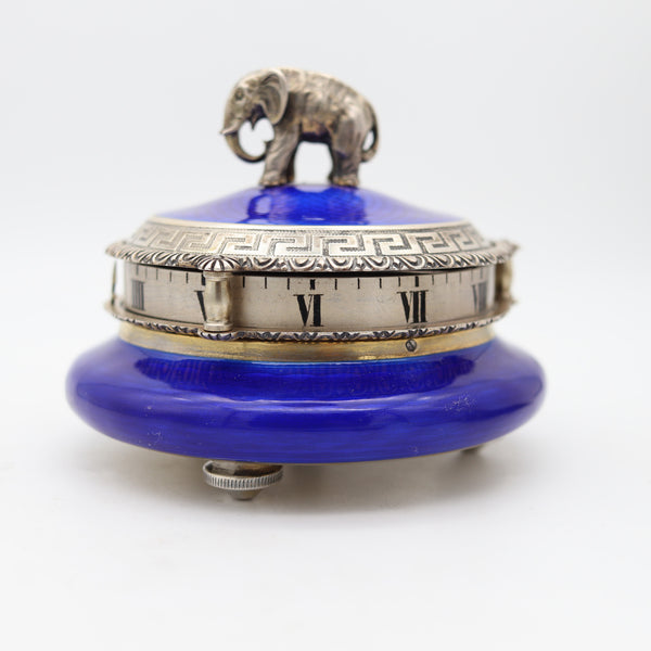 HERMANN SÜDFELD 1900 Viennese Enameled Sterling Desk-Clock With Elephant Motif