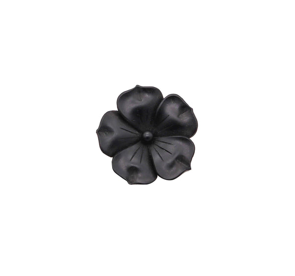 -French 1905 Edwardian Art Nouveau Black Onyx Flower Clip In 18Kt Yellow Gold