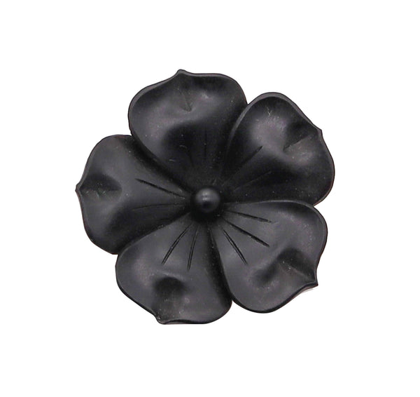 -French 1905 Edwardian Art Nouveau Black Onyx Flower Clip In 18Kt Yellow Gold