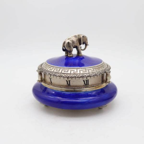 HERMANN SÜDFELD 1900 Viennese Enameled Sterling Desk-Clock With Elephant Motif