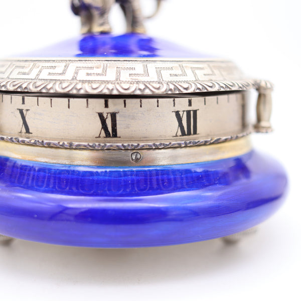 HERMANN SÜDFELD 1900 Viennese Enameled Sterling Desk-Clock With Elephant Motif