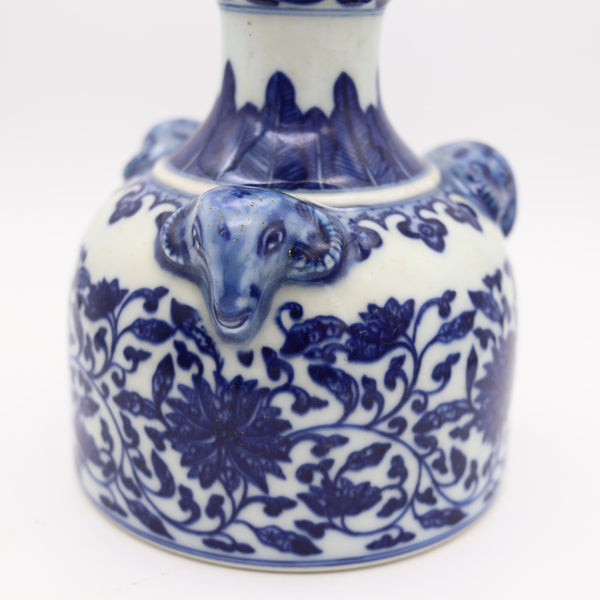 CHINA 1780 Qing Dynasty Antique Porcelain QianLong Mark Vase w/ Rams Heads