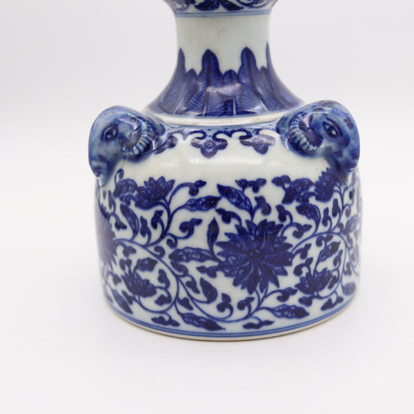 CHINA 1780 Qing Dynasty Antique Porcelain QianLong Mark Vase w/ Rams Heads