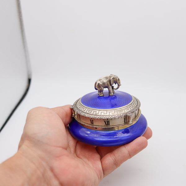 HERMANN SÜDFELD 1900 Viennese Enameled Sterling Desk-Clock With Elephant Motif