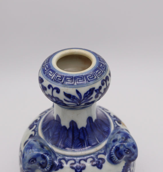 CHINA 1780 Qing Dynasty Antique Porcelain QianLong Mark Vase w/ Rams Heads