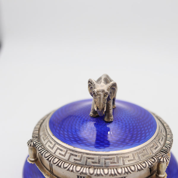 HERMANN SÜDFELD 1900 Viennese Enameled Sterling Desk-Clock With Elephant Motif
