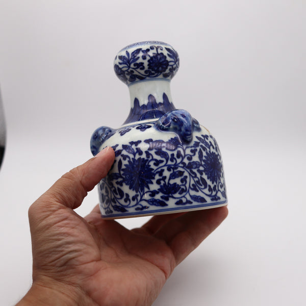 CHINA 1780 Qing Dynasty Antique Porcelain QianLong Mark Vase w/ Rams Heads