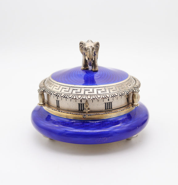 HERMANN SÜDFELD 1900 Viennese Enameled Sterling Desk-Clock With Elephant Motif