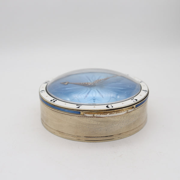 JACQUES-TURRETTINI Geneva 1904 Guilloche Enameled Desk Box-Clock Sterling