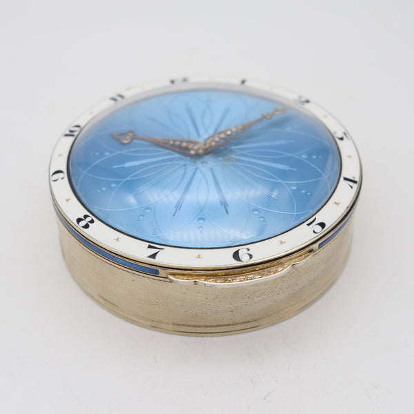 JACQUES-TURRETTINI Geneva 1904 Guilloche Enameled Desk Box-Clock Sterling