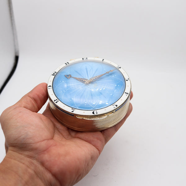 JACQUES-TURRETTINI Geneva 1904 Guilloche Enameled Desk Box-Clock Sterling