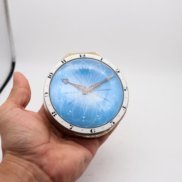 JACQUES-TURRETTINI Geneva 1904 Guilloche Enameled Desk Box-Clock Sterling