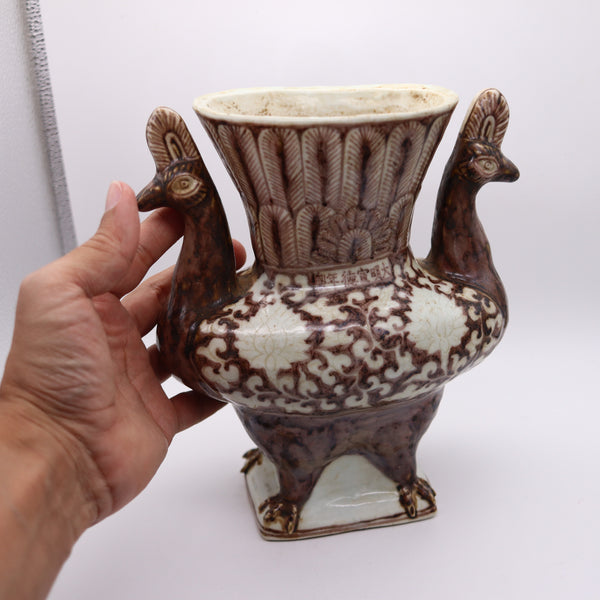 CHINA Ming Dynasty 1430 Porcelain Peacock Figural Vase With XuanDe Mark