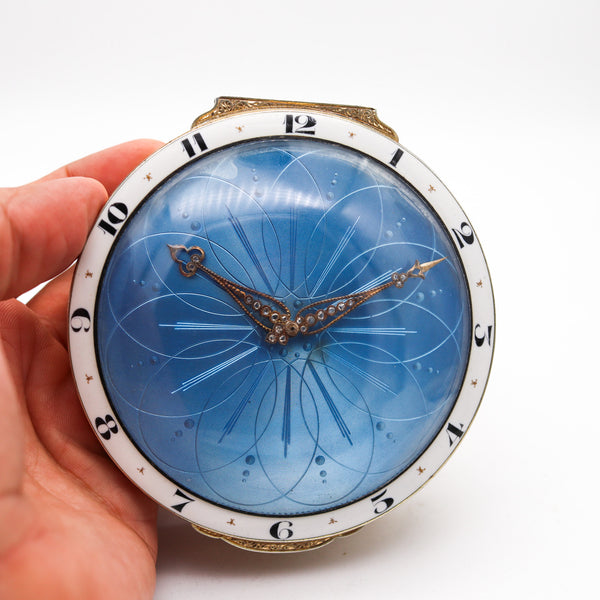 JACQUES-TURRETTINI Geneva 1904 Guilloche Enameled Desk Box-Clock Sterling