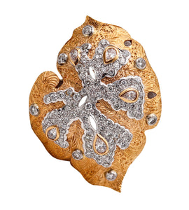 -Cazzaniga Roma 1970 Abstract Leaf Brooch In 18Kt Gold With 6.25 Ctw In Diamonds