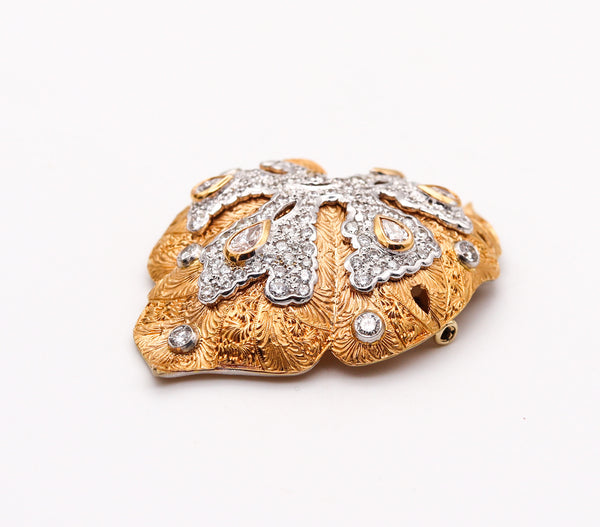 -Cazzaniga Roma 1970 Abstract Leaf Brooch In 18Kt Gold With 6.25 Ctw In Diamonds