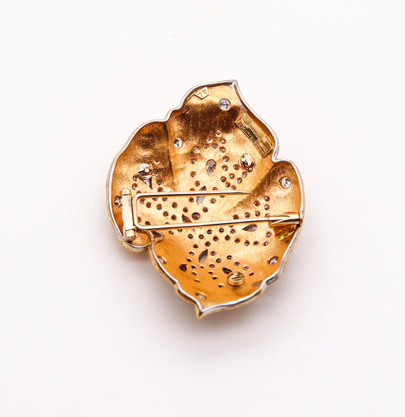 -Cazzaniga Roma 1970 Abstract Leaf Brooch In 18Kt Gold With 6.25 Ctw In Diamonds