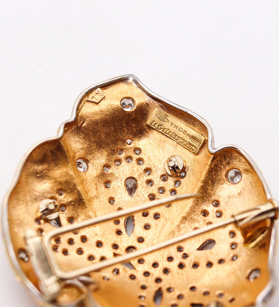 -Cazzaniga Roma 1970 Abstract Leaf Brooch In 18Kt Gold With 6.25 Ctw In Diamonds
