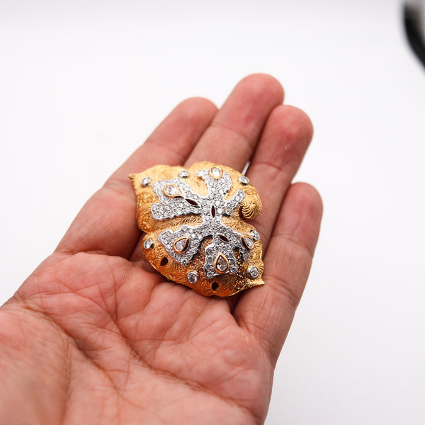 -Cazzaniga Roma 1970 Abstract Leaf Brooch In 18Kt Gold With 6.25 Ctw In Diamonds