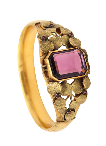 W & S BLACKINGTON 1900 Art-Nouveau Gilt Foliage Bangle Bracelet With Amethysts
