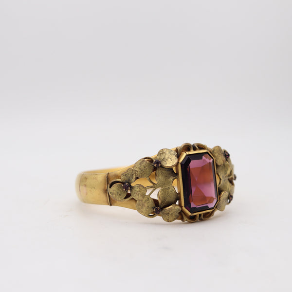 W & S BLACKINGTON 1900 Art-Nouveau Gilt Foliage Bangle Bracelet With Amethysts