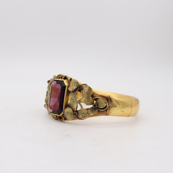 W & S BLACKINGTON 1900 Art-Nouveau Gilt Foliage Bangle Bracelet With Amethysts