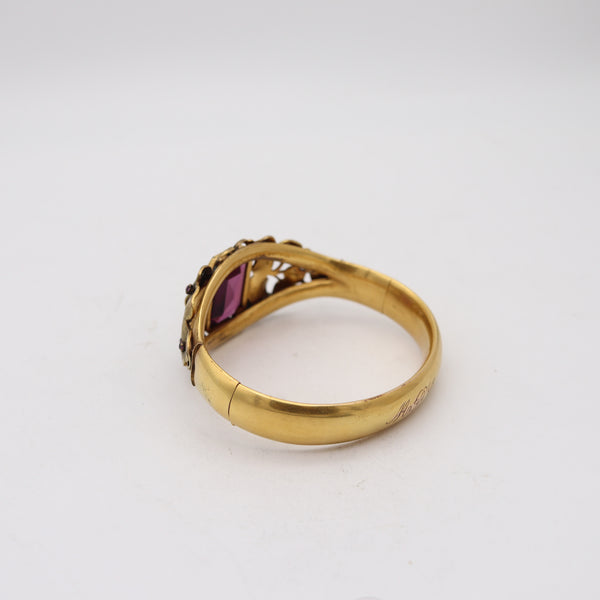 W & S BLACKINGTON 1900 Art-Nouveau Gilt Foliage Bangle Bracelet With Amethysts