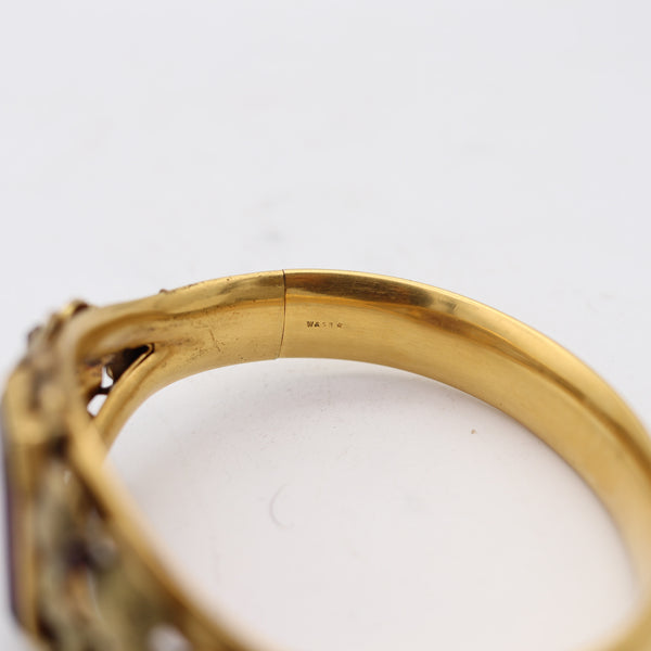 W & S BLACKINGTON 1900 Art-Nouveau Gilt Foliage Bangle Bracelet With Amethysts