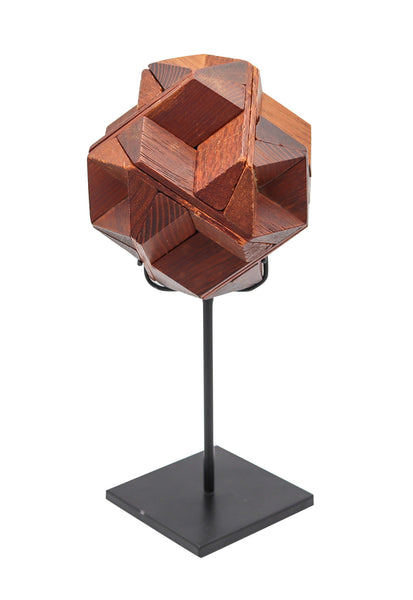 AMERICAN Folk-Art 1930 Unusual Geometric Desk Wood Puzzle Mount In Steel Stand