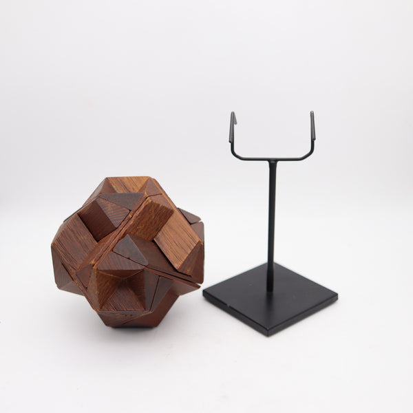 AMERICAN Folk-Art 1930 Unusual Geometric Desk Wood Puzzle Mount In Steel Stand